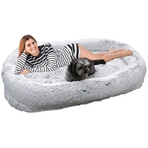 Pluizige hondenmand,Indoor Human Pet Mat met antislip bodem | Comfortabele wasbare huisdiermat voor grote middelgrote kleine honden, grijze rustkussens voor koud weer Yanquan