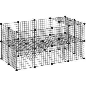 PawHut loopbox doe-het-zelf puppybox raster barrière roosters kleine huisdieren box voor binnen 36 platen zwart metaal 146 x 73 x 73 cm