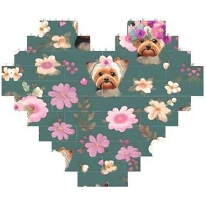 Yorkie bloemmotief legpuzzel - hartvormige bouwstenen puzzel-leuk en stressverlichtend puzzelspel