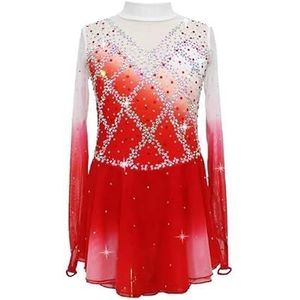 Rood,11/13,PONNYC Kunstschaatsrok Met Kleurverloop Voor Meisjes Schaatsjurk Met Hoge Elasticiteit Rolschaats Kostuum Met Glanzende Strass Steentjes Professionele Ritmische Gymnastiek Turnpakjes