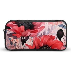 Rode Bloem Potlood Case Leuke Pen Pouch Cosmetische Tas Pecil Box Organizer voor Reizen Kantoor