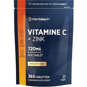 Vitamin C Zink Tabletten | 1 Jaar Voorraat - 365 Veganistische Tabletten | Vitamine C 700mg + 20mg Zinc | Immuunsysteem | 1 Tablet per dag | Horbaach