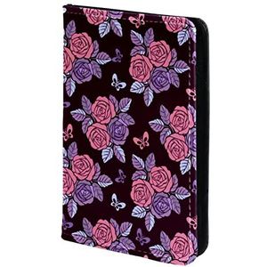 Gepersonaliseerde Paspoorthouder Paspoorthoes Paspoort Portemonnee Reizen Essentials violet roze Bloeiende rozen, Meerkleurig, 11.5x16.5cm/4.5x6.5 in
