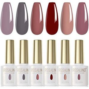 ROSALIND UV Nagellak 6 Kleuren Grijs Donker Rood Bruin Havermout Kleur Gel Nagellak Set Kleur voor Gel Nagels Soak Off Voor UV Lamp Salon Design Kit
