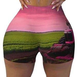 Jkkghll Bedrijf Boerderij Tractor Print Workout Shorts Stijlvolle Fitness Training Zomer Workouts Gym Sessies Dagelijks dragen, Zwart, S