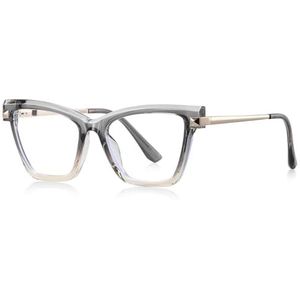 moomoobird Mode Bril Blauw Licht Blokkeren Metaal TR90 Onregelmatige Kat Ogen Bril Frame Vrouwen, Grijs Goud Frame