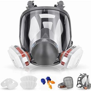 Herbruikbaar volgelaatsmasker, gasmasker, volgelaatsmasker met filter, industrieel stofmasker voor spuiten, slijpen, schilderen, polijsten en lassen, met 22 filterbare oordopjes
