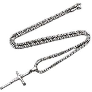 Dames kruisketting roestvrij staal 60 cm hanger kruis goud heren ketting beste cadeau for dames (Color : 60cm_Silver colour)