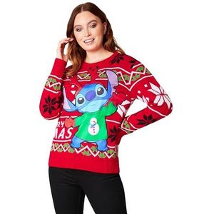 Disney Stitch Womens Kersttrui Ronde Hals met Lange Mouwen voor Volwassenen Tieners S-2XL - Stitch Geschenken voor Haar (Rood Stitch, 2XL)