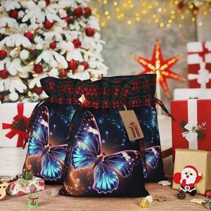 Geschenkzakken met trekkoord 20 x 39 cm kerst trekkoord tas vlinder en sterren herbruikbare Xmas inpakzak voor feest cadeau zakken voor geschenken decoraties vakantie