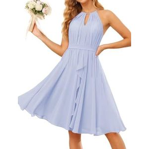 WSEYU Halter Schoolgala Jurken voor Tieners Korte Chiffon Bruidsmeisje Afstuderen Cocktail Party Jurk met Zakken ZM205, Lavendel, 32