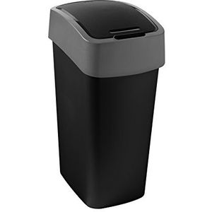 Curver Flip Bin Afvalemmer, 50 liter, zwart/grijs, plastic, 35 x 25 x 10 cm