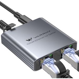 WARRKY LAN-splitter 1 op 2, 1000 Mbps Ethernet Splitter Type-C netsnoer, 1,4 cm ultraslank, aluminium behuizing, Gigabit LAN-verdeler, 2-poort Cat