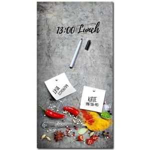 STYLER Memoboard Magneetbord, magneetbord, magneetwand om te beschrijven, glazen keuken, grijs, specerijen, chili, rood, blikvanger (lepel, L, 30 x 60 cm)