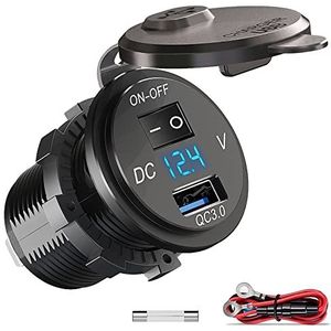 QC 3.0 - USB-stopcontact - Auto - 12 V/24 V - Quick Charge 3.0 auto-oplader met LED voltmeter