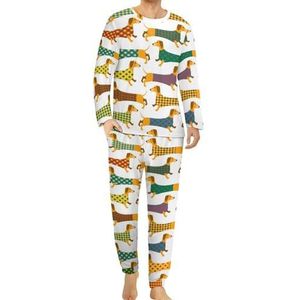 Basset Hound patroon comfortabele heren pyjama set ronde hals lange mouwen loungewear met zakken 4XL
