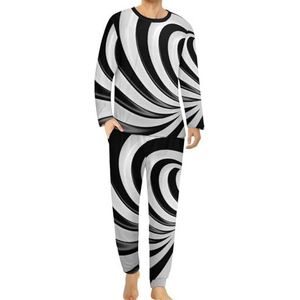 Psychedelische zwart-witte swirl pyjama voor heren, loungewear met lange mouwen, top en onderkant, 2-delige nachtkleding