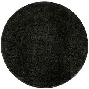 Vloerkleed Rond Woonkamer Laagpolig Modern Pluizig Wasbaar Eenkleurig, Maat:Ø 120 cm rondje, Kleur:Zwart