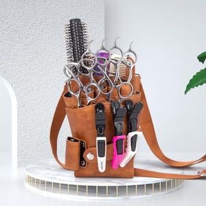 Niaoszhex Kappersgordeltas, schaartas met verstelbare riem, salon, kapper, gereedschapstas,Gereedschapstas voor kappersschaar, voor scharen, kammen, kappersgereedschap (LQ-252 Bruin)