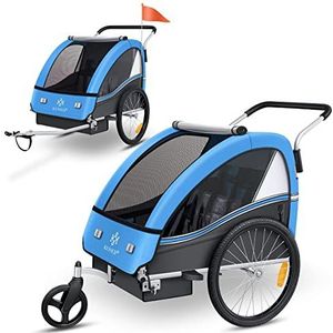 KESSER® Kinderfietskar Sport-RX 2-in-1, fietsaanhanger voor 1 tot 2 kinderen, max. 40 kg | 5-punts-veiligheidsgordel, 360 graden draaibaar voorwiel, jogger, Blauw