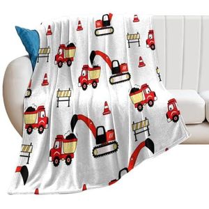 Zhimahou 50x40 inch (125 x 100 cm) plaid deken, cartoon constructie graafmachine vrachtwagen gravers print, warme gezellige deken, pluche comfortabele deken Valentijnsdag geschenken