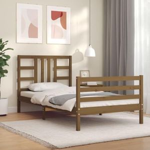 AUUIJKJF Bedden & accessoires Bedframe met hoofdeinde honingbruin 90x200 cm massief houten meubels