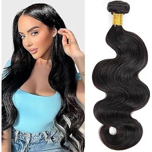 Salharer Body Wave Human Hair Bundles Single Extensions Machine Double Wefts Unprocessed Remy Weave #1B Natural Black Color for Woman 28 Inch