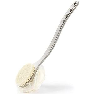 Douche Body Brush met borstelharen en Loofah,Back Scrubber Bad Mesh Spons met gebogen lange handgreep voor huid exfoliërend bad, Massage Varkenshaar Geschikt voor nat of droog, mannen en vrouwen (Mint)