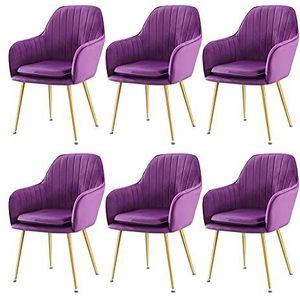 GEIRONV Set van 6 Keukenstoel, Woonkamer Appartement Slaapkamer Fauteuil Verstelbare Antislip Voeten Make-up Stoel 52 × 46 × 85cm Eetstoelen (Color : Purple)