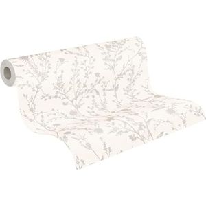 behang bloemen wit en grijs 53 cm x 10.05 m - van Sanders & Sanders