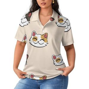 Lucky Cat patroon dames poloshirts korte mouwen casual kraag T-shirts golfshirts sport blouses tops 4XL