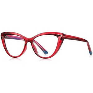 kachawoo Blauw licht blokkerende glazen voor vrouwen Cat Eye glazen montuur TR90 montuur bril mode, Rood met helder, 53-17-143