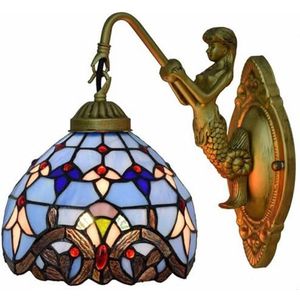 Tiffany Wandlamp Vintage Gekleurd Glas Handgemaakte Blauwe Wandlamp Woonkamer/Restaurant/Slaapkamer/Bar/Lane Iron Base Lamp
