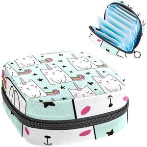 Opbergtas voor maandverband, menstruatiecup zakje tampon tas, menstruatiepads, houder organizer voor vrouwen meisjes, kat eenhoorn