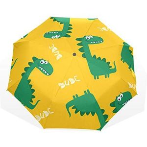 Rootti 3 Vouwen Lichtgewicht Paraplu Groen Dinosaurus Print Een Knop Auto Open Sluiten Paraplu Outdoor Winddicht voor Kinderen Vrouwen en Mannen