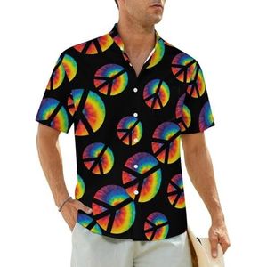 Tie Dye Peace Logo herenoverhemden korte mouwen strandshirt Hawaiiaans shirt casual zomer T-shirt M