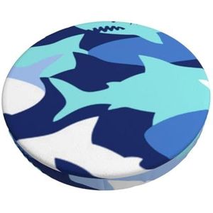 GRatka Hoes voor ronde kruk, hoes voor barstoel, antislip zitkussen voor thuisbar, 30,5 cm, blauwe haai camouflage