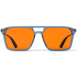 Goiteia Bril tegen blauw licht, 100% oranje, amberkleurige gamingbril voor een betere slaap – veerscharnieren voor beter comfort, Nightfall frame oranje-transparant blauw, Medium
