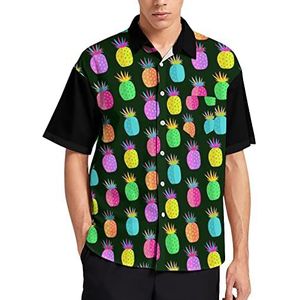 Crazy Ananas Patroon Hawaiiaanse Shirt Voor Mannen Zomer Strand Casual Korte Mouw Button Down Shirts met Zak