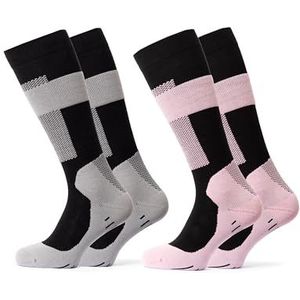 Occulto compressie skisokken dames & heren 2 pack (model: Taylor) Grijs Roze 35-38