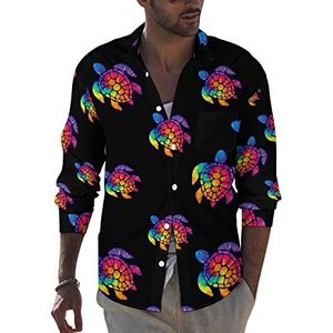 Tie Dye Sea Turtle heren button down shirt met lange mouwen casual strand tops met zak normale pasvorm