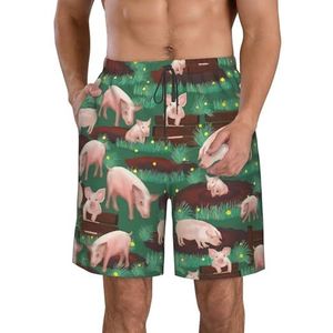 JIAWUJYNB Pigs in Farm Print strandshorts voor heren, lichtgewicht, sneldrogend trekkoord zwembroek met zakken, Wit, S