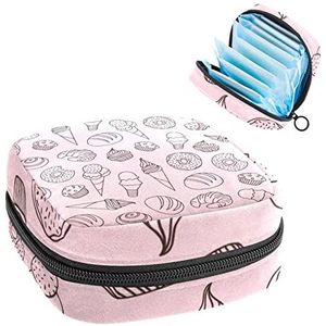 Periode Pouch Draagbare Tampon Opbergtas,Tampon Houder voor Portemonnee Vrouwelijke Product Organizer,Desserts IJsjes Donuts Cake, Meerkleurig, 4.7x6.6x6.6 in/12x17x17 cm