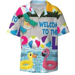 OdDdot Flamingo en Zwembad Print Heren Overhemden Atletische Slim Fit Korte Mouw Casual Business Button Down Shirt, Zwart, M
