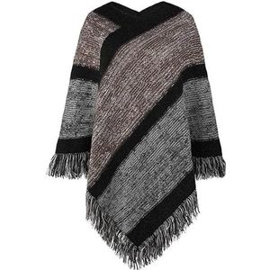 HKYBCF Herfst Winter Batwing Mouw Regenboog Gestreepte Poncho Vrouwen Trui Mantel Pullover Sjaal Vrouwelijke Kwast, Donkergrijs, One size