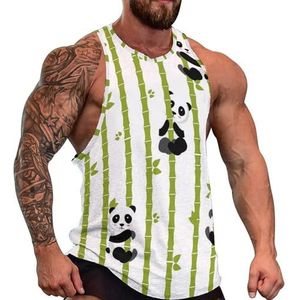 Panda met bamboe heren tanktop grafische mouwloze bodybuilding T-shirts casual strand T-shirt grappige sportschool spier