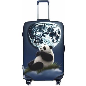 HerfsT Kofferhoes met panda- en maanprint, elastische wasbare bagagehoezen, stofdichte bagagebeschermer voor reizen, geschikt voor 45-32 cm, Zwart, S
