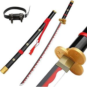 Een stuk anime zwaarden, handgemaakte Katana Samurai bamboe zwaard Anime originele textuur zwaard 41""met riem voor cosplay Halloween, Kerstmis kinderen volwassen geschenken, Enma-Black