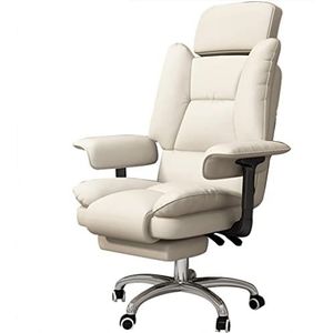 Executive stoel leer comfortabel om te liggen thuis bureaustoel, ergonomische rugleuning bestuursstoelen, sedentaire draaibare stoel, lager 150 kg/330,7 lbs (kleur: gebroken wit, maat: 110-118 x 48 cm)