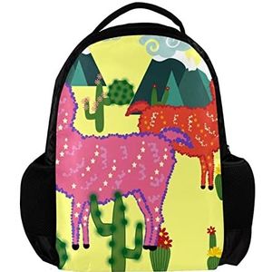 Rugzak voor dames en heren Alpaca Llama Cactus School reiswerk Rugzak, Meerkleurig, 27.5x13x40cm, Rugzak Rugzakken
